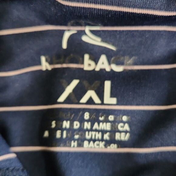 Rhoback Men's Striped Performance Polo Shirt, Navy/Light Pink, Size XXL, FLAW - Picture 4 of 8